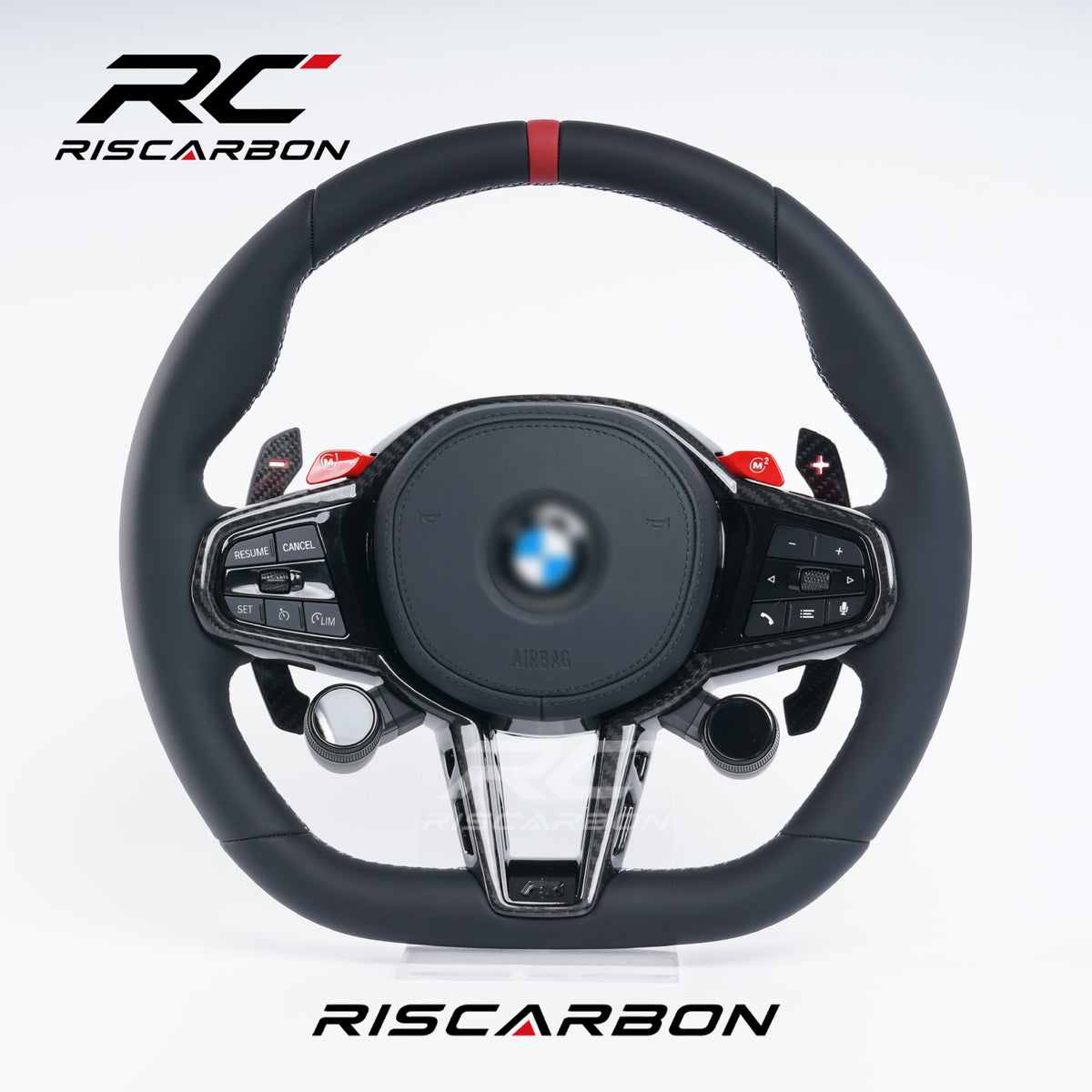 RISCARBON CS Multifunction Rotary Controller Leather Steering Wheel for BMW G30 G20 G11 G12 G13 G14 G05 G06 G30 G31 G02 G01 M Performance