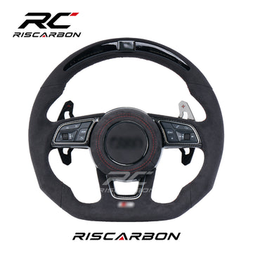 RISCARBON New Upgrade Suede Car Steering Wheel for Audi 2014 2015 2016 B9 Q5 A3 S3 TTS B8 B8.5 B8 B9 4F Q3 Q5 8V HOT SALE With LED