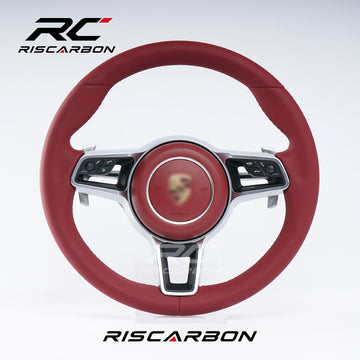 RISCARBON Red Leather Customized Direct Fit High Quality Sports Steering Wheel for Porsche CARRERA GT 991 911 992 Porsche Cayenne Coupe