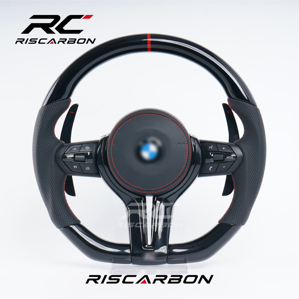 RISCARBON New Upgrade Leather Black Piano Steering Wheel for BMW X1 X2 X3 X4 F30 F10 F11 F22 F31 F01 F32 F12 F15 F16 F20 F21 Plug and Play