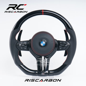 RISCARBON New Upgrade Leather Black Piano Steering Wheel for BMW X1 X2 X3 X4 F30 F10 F11 F22 F31 F01 F32 F12 F15 F16 F20 F21 Plug and Play