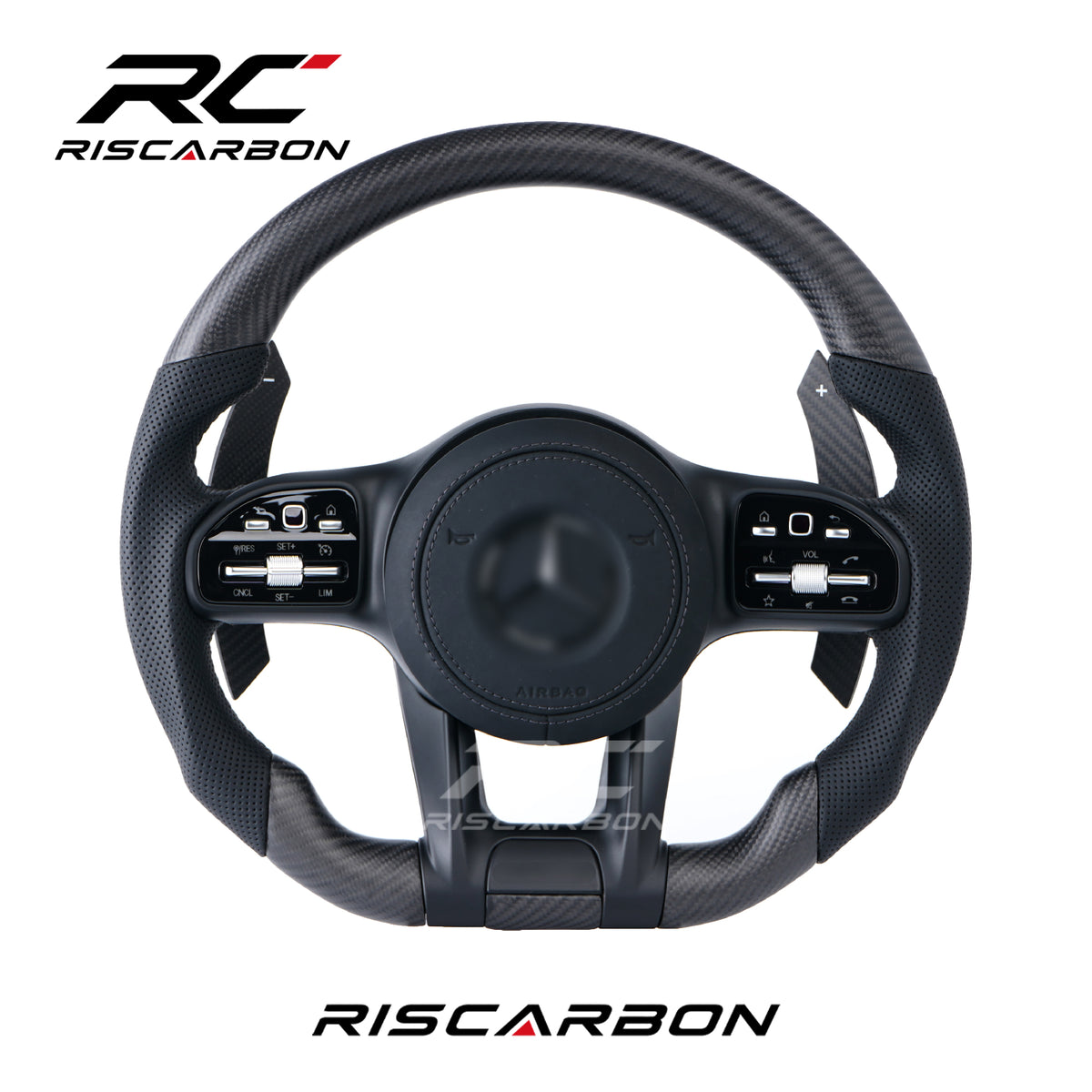 RISCARBON Matte Carbon Fiber Car Steering Wheel for Mercedes-Benz W204 W205 W207 W211 W212 W213 W221 W222 AMGC E S G-Class Direct Fit