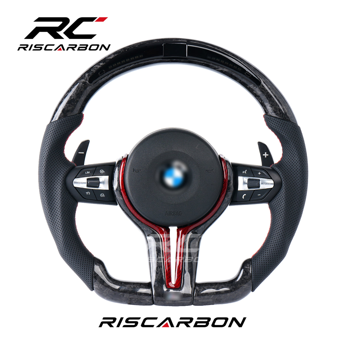 RISCARBON With LED Forge Carbon Fiber Steering Wheel for BMW X1X2 X3 F30 F10  F11 F12 F15 F20 F21 F22 F16 F01 F31 F25 F15  Plug and Play