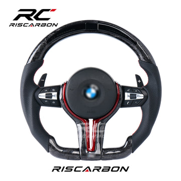 RISCARBON With LED Forge Carbon Fiber Steering Wheel for BMW X1X2 X3 F30 F10  F11 F12 F15 F20 F21 F22 F16 F01 F31 F25 F15  Plug and Play