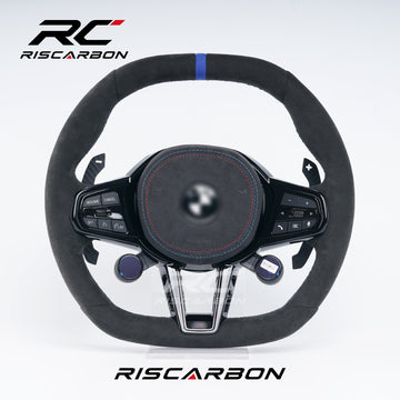 RISCARBON Flat Bottom Full-Suede CS Steering Wheel for BMW G20 G30 G28 G31 G38 G11 G12 G01 G08 G21 G22 G82 G87  X3 X4 X5 X6 With Knob