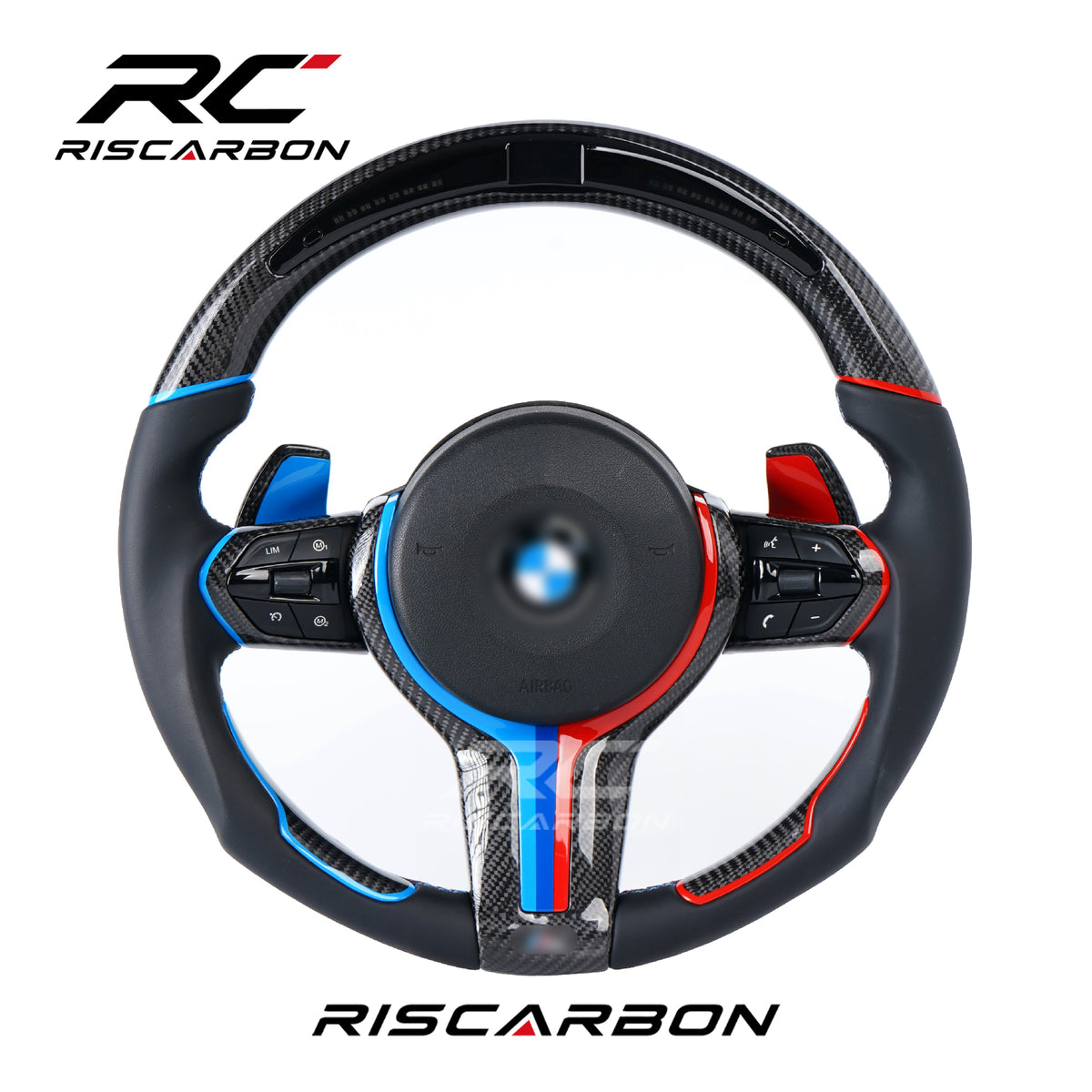 RISCARBON Leather Car Steering Wheel for BMW F15 F20 F22 F25 F31 F30 F12 F16 F21 F39 5 6 7 for Sport Style for Modification Carbon Fiber