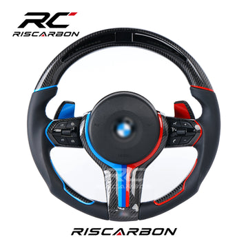 RISCARBON Leather Car Steering Wheel for BMW F15 F20 F22 F25 F31 F30 F12 F16 F21 F39 5 6 7 for Sport Style for Modification Carbon Fiber