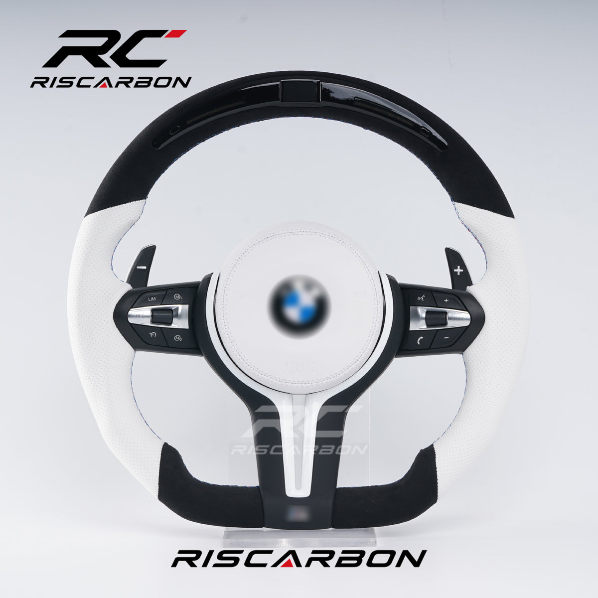 RISCARBON Customized White Leather Sports Steering Wheel for BMW Models F10 F18 F11 M6 M3 M4 M5 F30 F32 F12 F80 F20 F01 Real Suede
