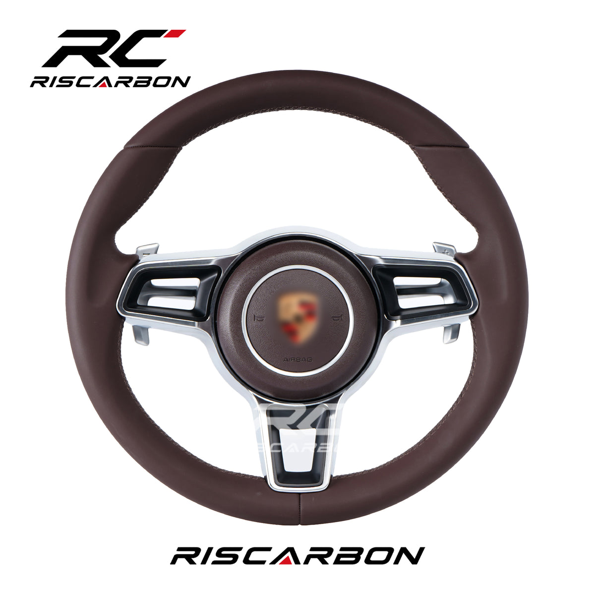 RISCARBON For Panamera Cayenne Macan Boxster Cayman 718 911 918 997 991 970 971 Marsala Red Leather Steering Wheel Compatible