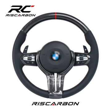 RISCARBON Real Round Carbon Fiber Leather Car Steering Wheel for BMW X1 X2 F30 F10 F21 F22 F15 F16 F45 F32 F33 F01 F02 F11 M3 M5 Plug and Play