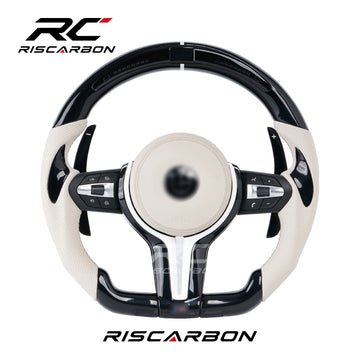 RISCARBON Customized Black Piano Leather Steering Wheel for BMW X1 X2 X3 F10 F30 F31 F32 F11 F12 F01 F15 F20 F21 F22 F26 F25 Plug and Play