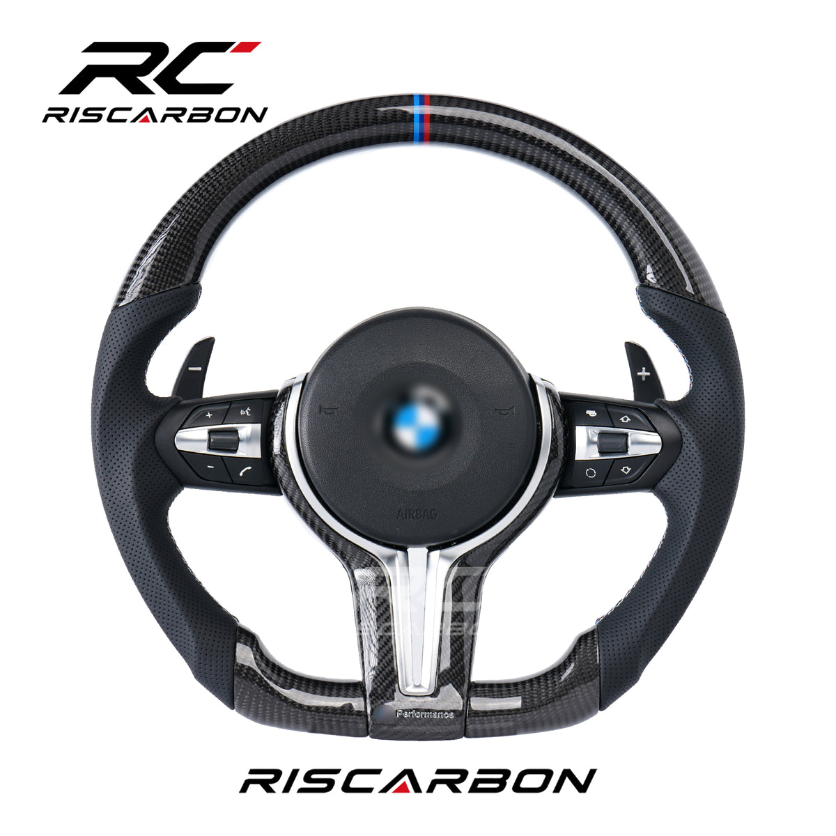 RISCARBON Plug and Play Luxury Steering Wheel for BMW E70 E71 E81 E82 E83 E84 E85 E87 E88 E89 E90 E91 E92 E93 M3 Upgrade Steering Wheel