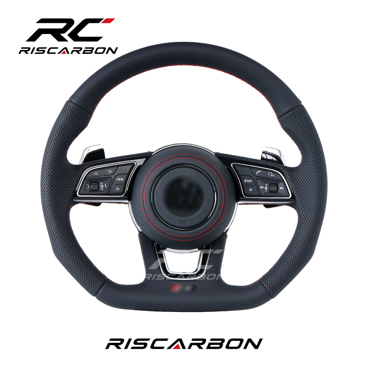 RISCARBON High Quality Full Leather Steering Wheel for Volkswagen VW Polo Golf R 6 7 8 MK6 MK7 GTi Passat B7 B8 Jetta Car Steering Wheel
