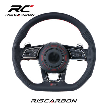 RISCARBON High Quality Full Leather Steering Wheel for Volkswagen VW Polo Golf R 6 7 8 MK6 MK7 GTi Passat B7 B8 Jetta Car Steering Wheel