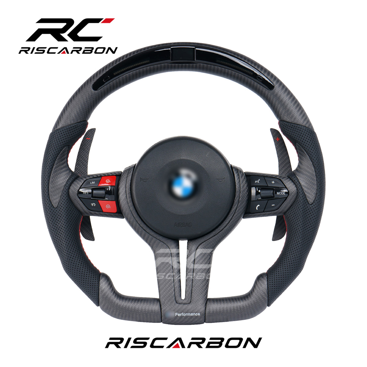 RISCARBON Matte Carbon Fiber Leather with LED Steering Wheel for BMW M3 M5 F30 F10 F11 F12 F16 F15  F20 F22 F25 F31 F32 X1 X2 Customized