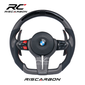 RISCARBON Matte Carbon Fiber Leather with LED Steering Wheel for BMW M3 M5 F30 F10 F11 F12 F16 F15  F20 F22 F25 F31 F32 X1 X2 Customized