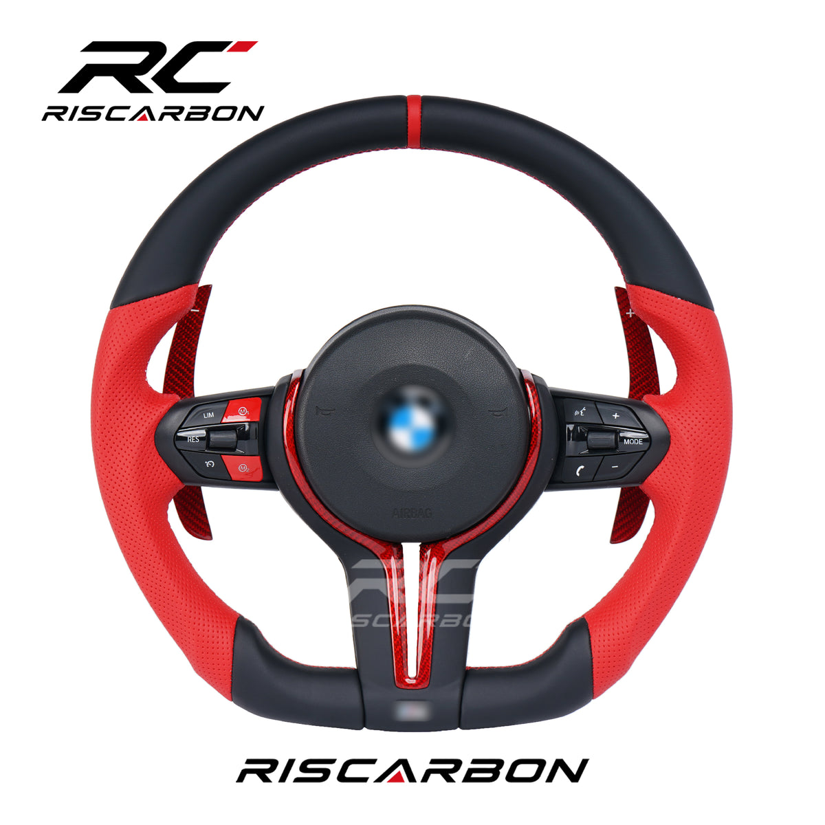 RISCARBON Car High Quality Accept OEM Steering Wheel for BMW F20 F22 F25 F30 F10 F15 F21 F40 M3 M4 M5 Red Leather Plug and Play M-Sport