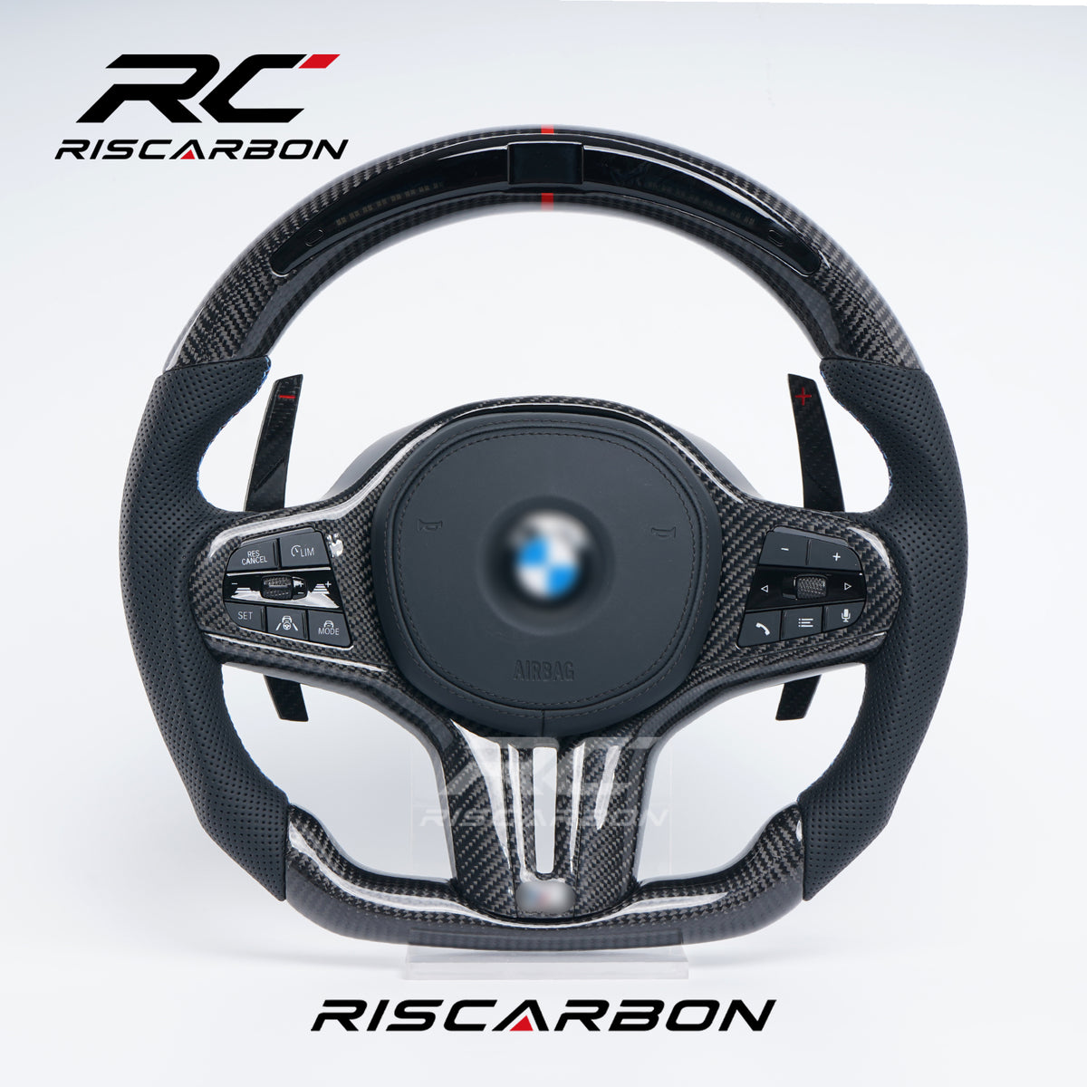 RISCARBON Factory Supply Carbon Fiber Steering Wheel for BMW X3 X4 X5 G21 G22 G23 G20 G30 G01 G02 G08 G31 G38 G01 G05 with LED Plug and Play