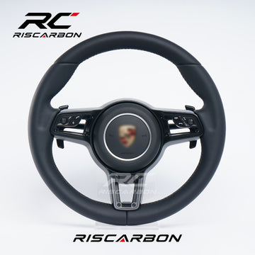 RISCARBON Factory Supply  Full Leather Sports Steering Wheel Accessories for Porsche 991 911 992 718 918 CARRERA GT Macan Cayman