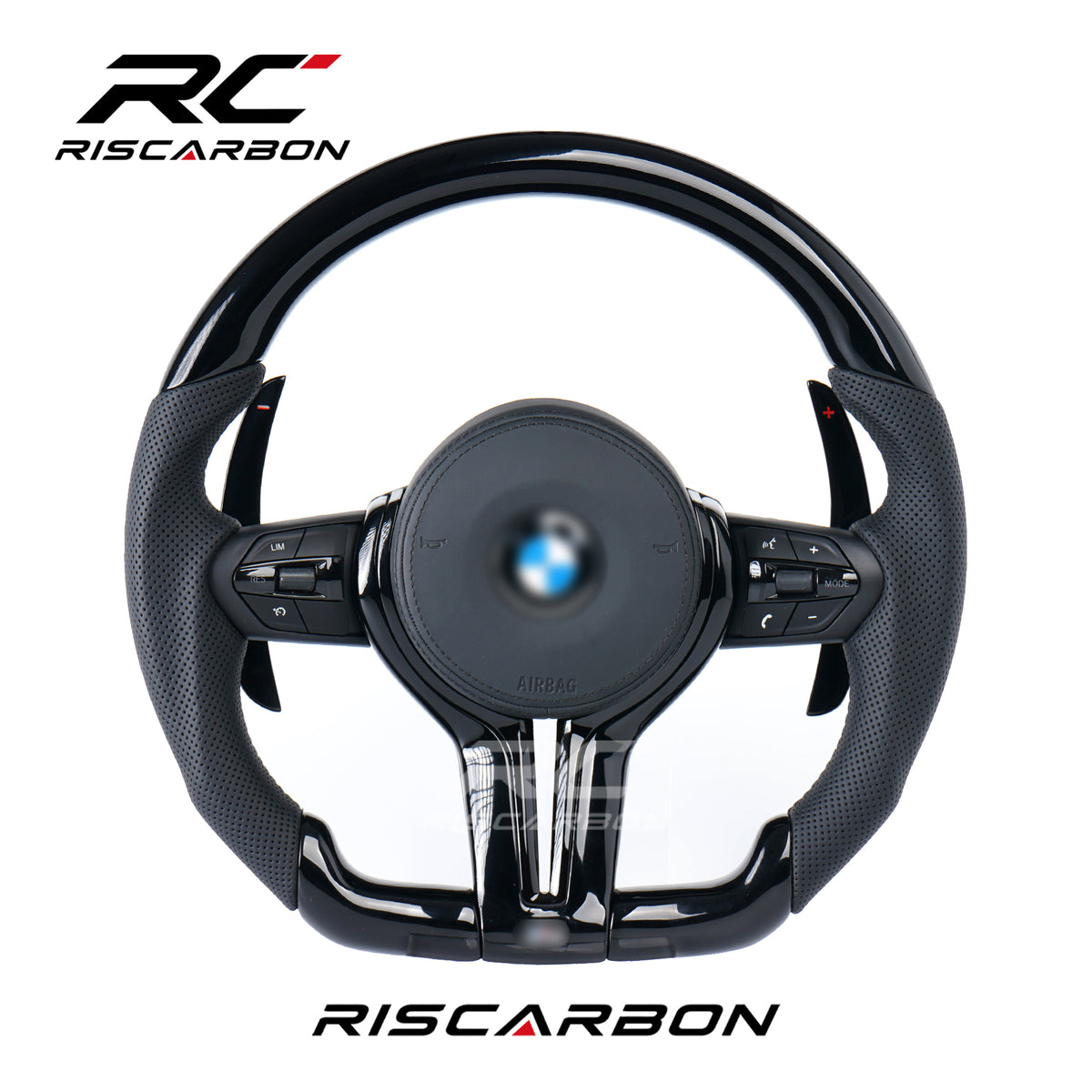 RISCARBON Black Piano Leather Steering Wheel for BMW X1 X2 X3 F30 F10  F11 F15 F20 F21 F22  F16 F01 F31 F25 F26 F15 F02 Plug and Play