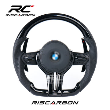 RISCARBON Black Piano Leather Steering Wheel for BMW X1 X2 X3 F30 F10  F11 F15 F20 F21 F22  F16 F01 F31 F25 F26 F15 F02 Plug and Play