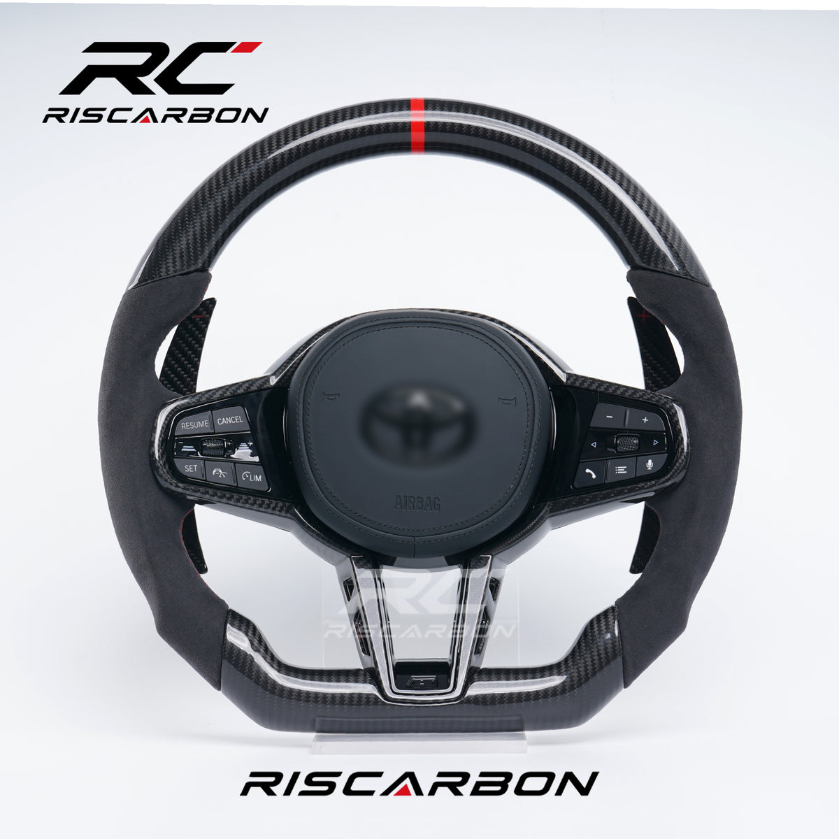 RISCARBON Car Steering Wheel for Toyota Hilux Innova Revo Hilux LC70 LC200 Supra Prado 2015-2022