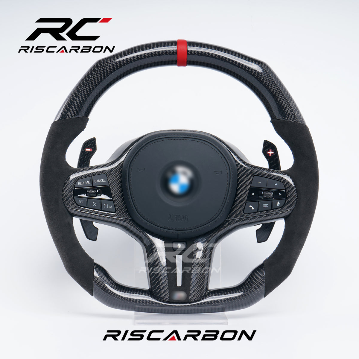 RISCARBON New Style Auto Carbon Fiber CS Steering Wheel Fit for BMW G Series G20 G80 G22 G82 G30 G31 G32 G11 G12 G10 G21 G80 G33 G16 G15