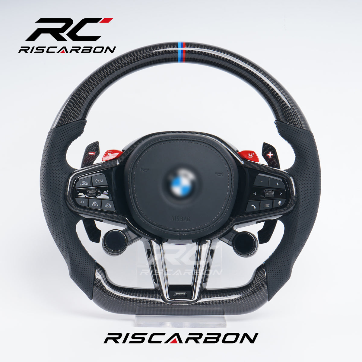RISCARBON Carbon Fiber CS With Knob for Driving Mode Selection and One-button Start Steering Wheel for BMW G30 G20 G01 G02 G80 F90 G82 G16