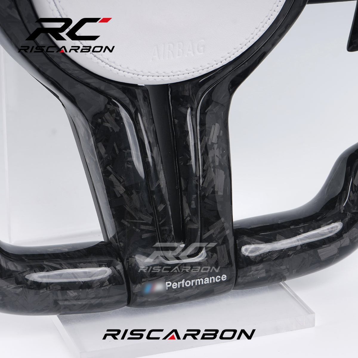 RISCARBON Custom White Carbon Fiber LED Steering Wheel for BMW F-Series Models (1, 2, 3, 4, 5, 6, 7 Series, X1, X2, X3, X4, X5, X6)