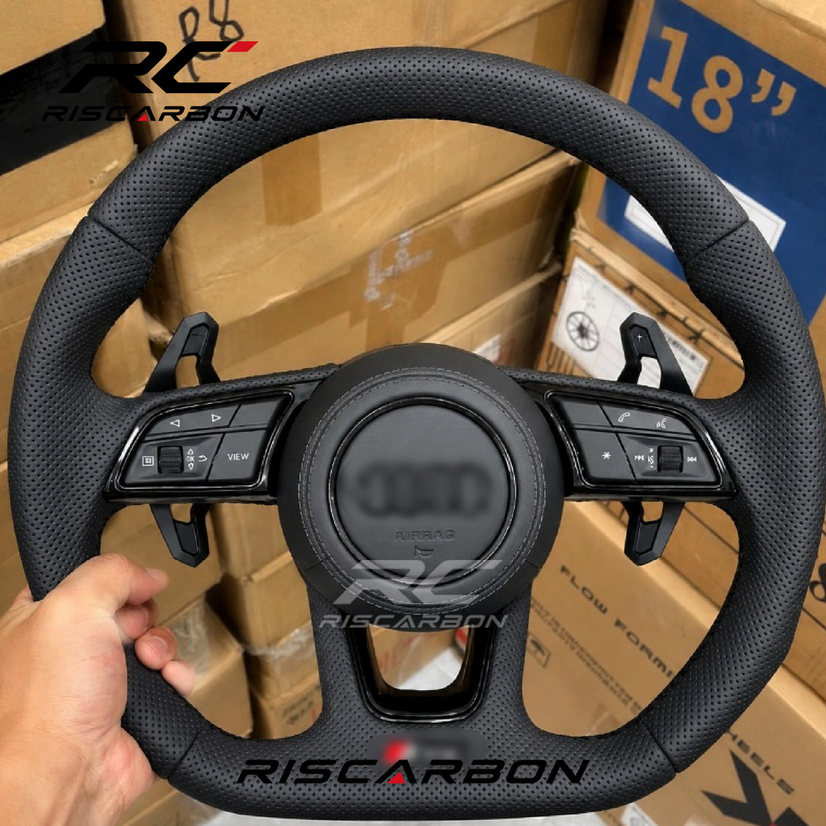 RISCARBON For Audi B9 A3 A4 A5 RS3 RS4 RS5 S3 S4 S5 A6 C6 C7 C8 A7 A8 Q5 Q7 TT R8 S6 RS7 B8.5 B8 Leather Steering Wheel