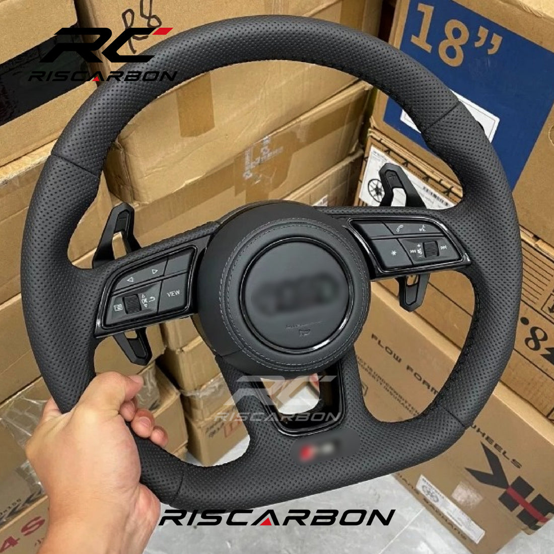 RISCARBON For Audi B9 A3 A4 A5 RS3 RS4 RS5 S3 S4 S5 A6 C6 C7 C8 A7 A8 Q5 Q7 TT R8 S6 RS7 B8.5 B8 Leather Steering Wheel
