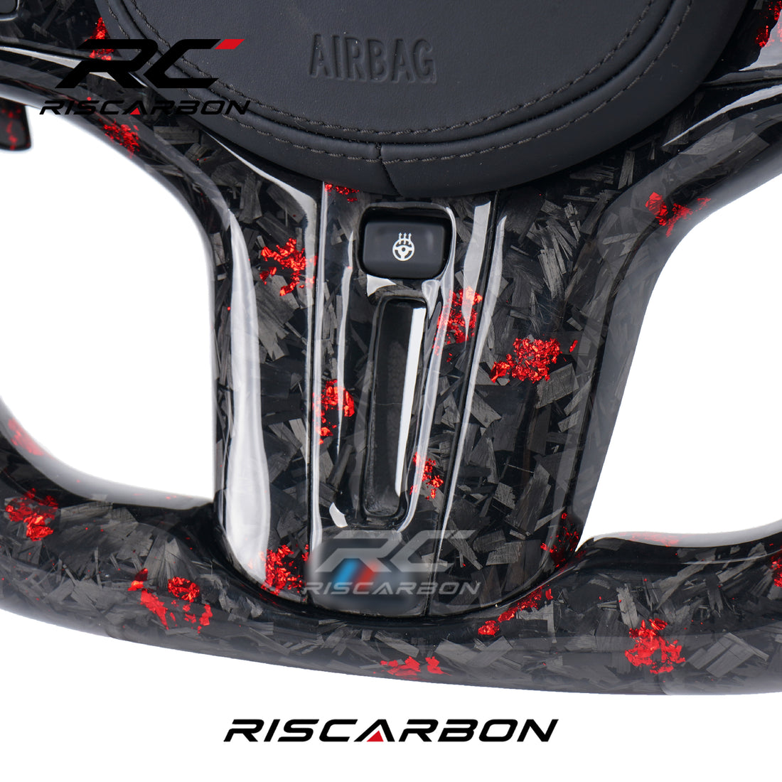 RISCARBON Flat Bottom Forge Carbon Fiber Leather CS Car Steering Wheel for BMW X3 X4 G21 G22 G23 G20 G30 G01 G02 G08 G31 G38 Plug and Play with LED