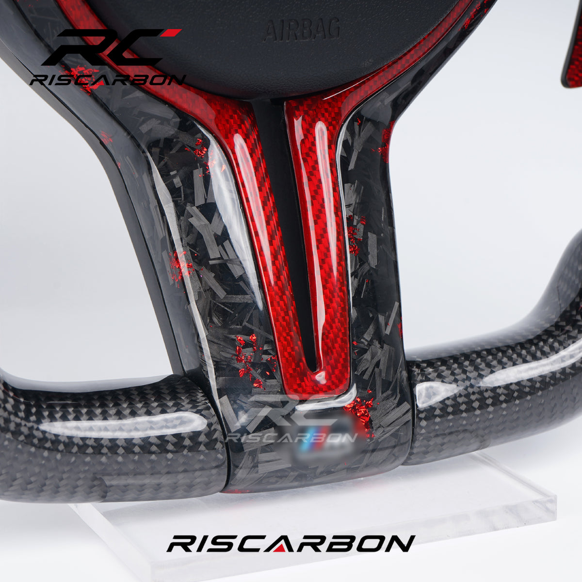 RISCARBON Factory Supply Carbon Fiber Leather Steering Wheel for BMW F11 F15 F20 F21 F22 F16 F01 F31 F15 F30 F10 With Red Paddle Shifters