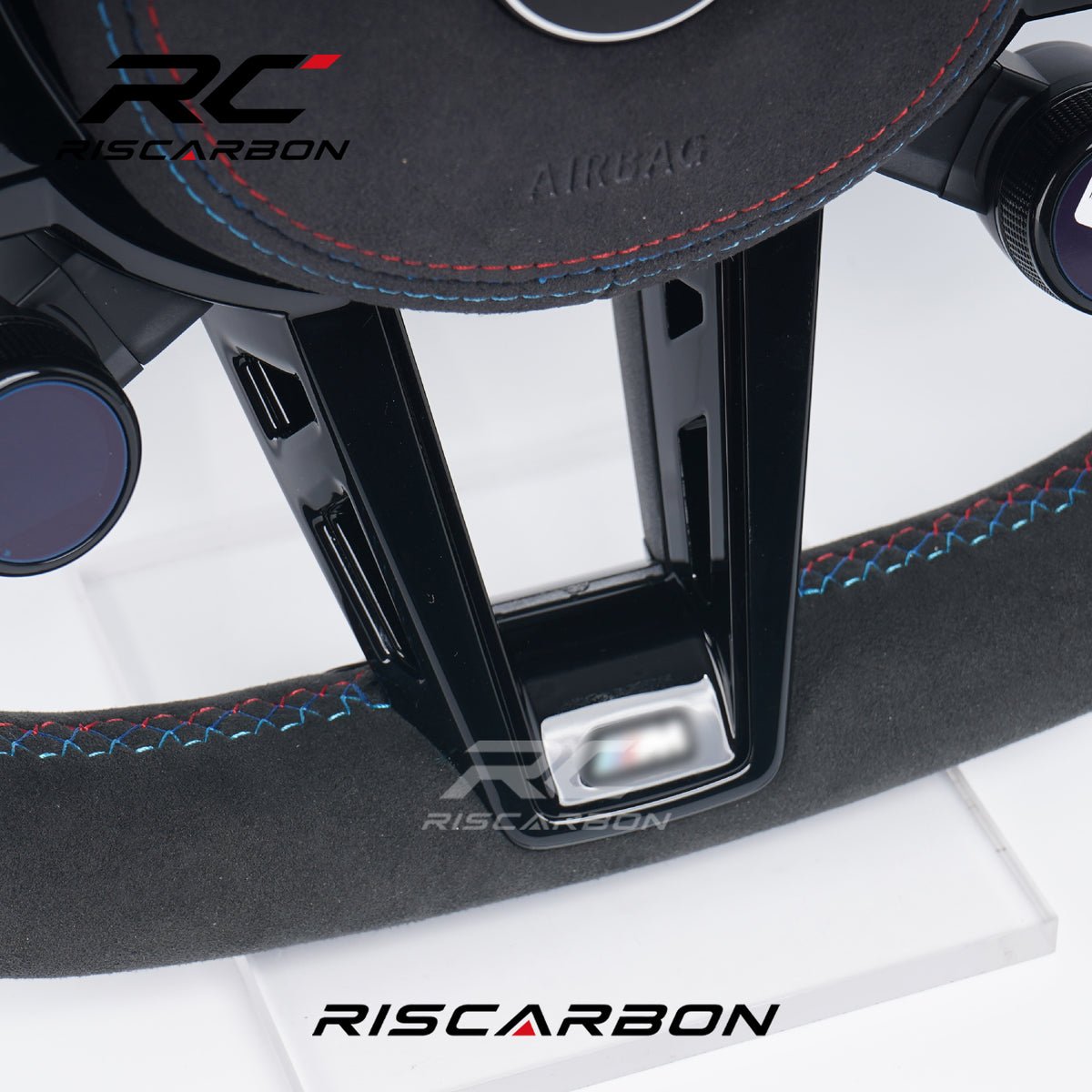 RISCARBON Flat Bottom Full-Suede CS Steering Wheel for BMW G20 G30 G28 G31 G38 G11 G12 G01 G08 G21 G22 G82 G87  X3 X4 X5 X6 With Knob