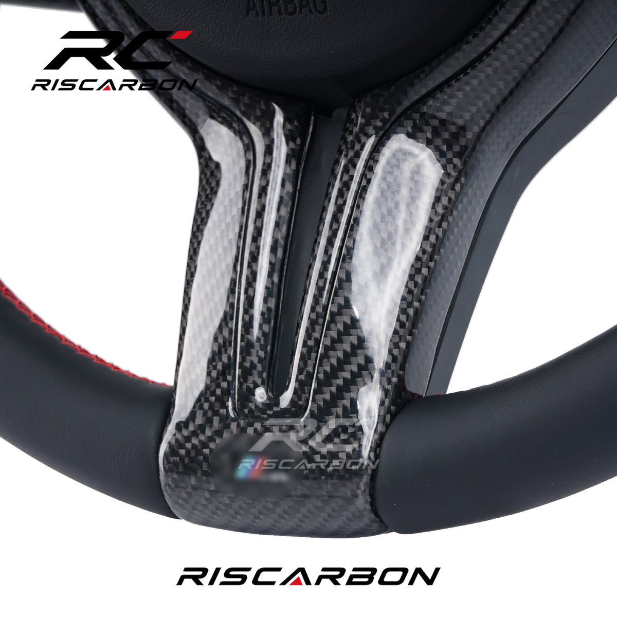 RISCARBON Real Round Carbon Fiber Leather Car Steering Wheel for BMW X1 X2 F30 F10 F21 F22 F15 F16 F45 F32 F33 F01 F02 F11 M3 M5 Plug and Play