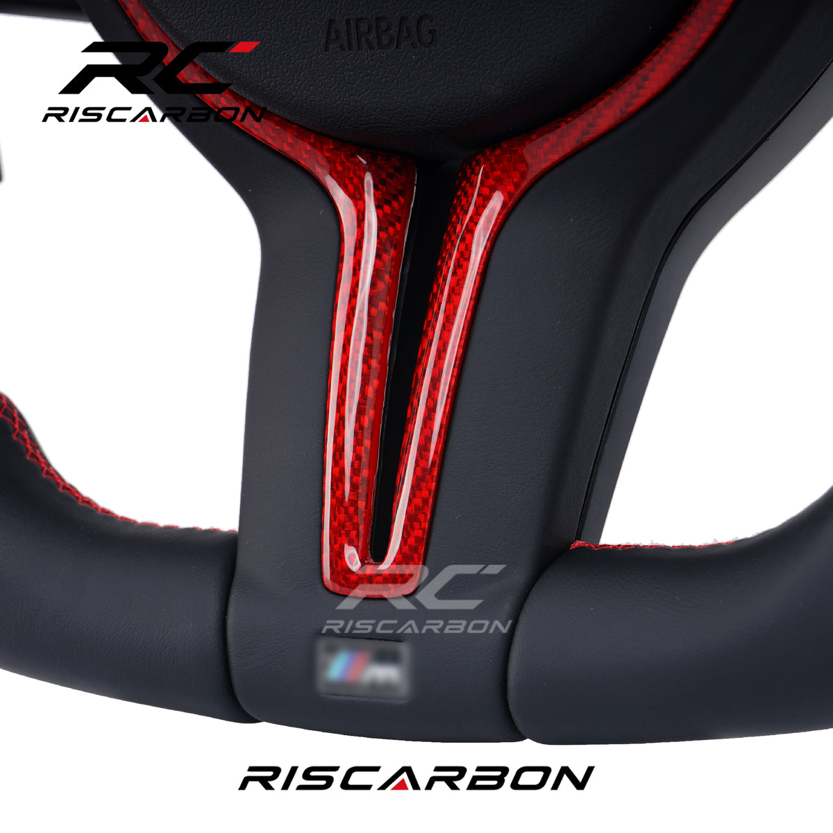 RISCARBON Car High Quality Accept OEM Steering Wheel for BMW F20 F22 F25 F30 F10 F15 F21 F40 M3 M4 M5 Red Leather Plug and Play M-Sport