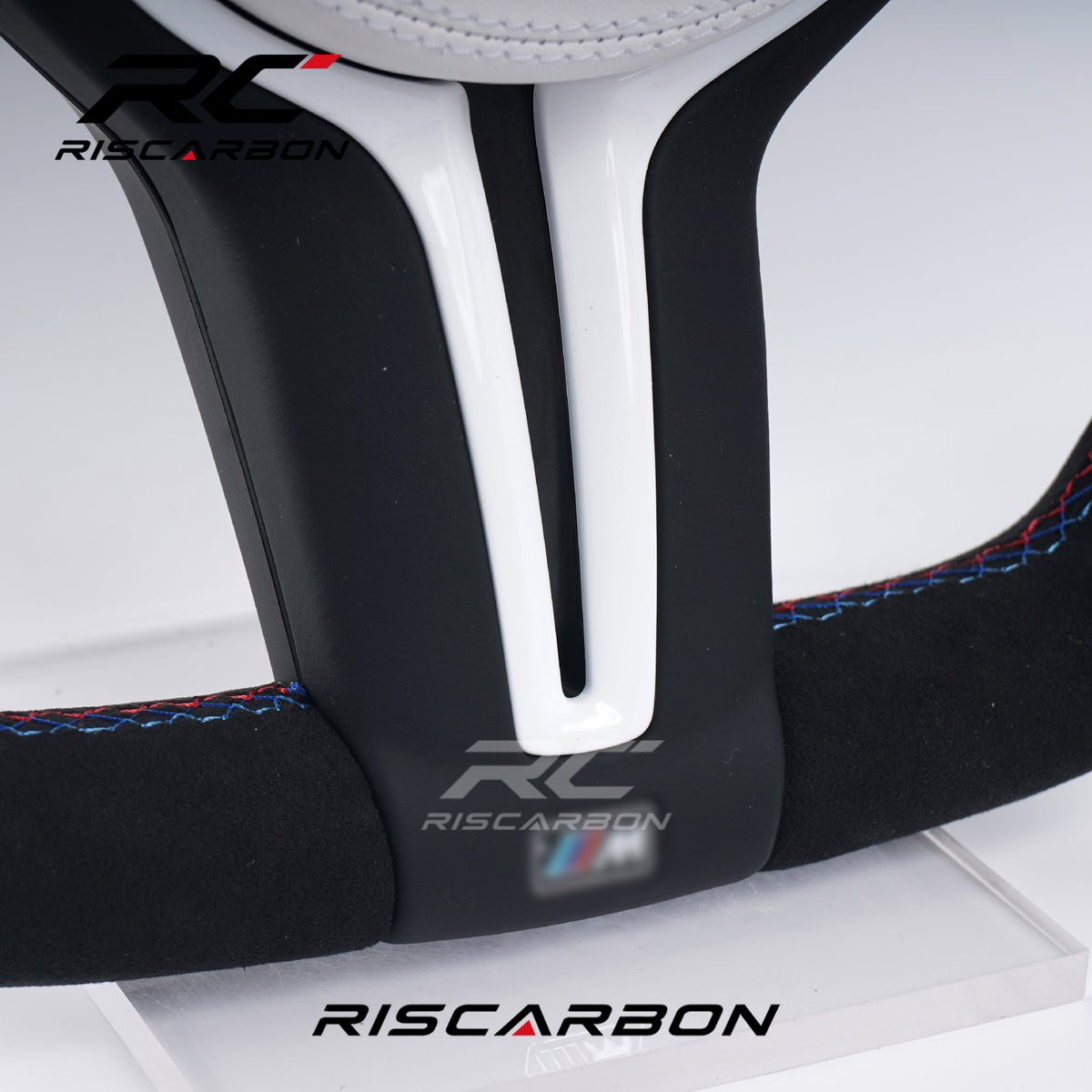 RISCARBON Customized White Leather Sports Steering Wheel for BMW Models F10 F18 F11 M6 M3 M4 M5 F30 F32 F12 F80 F20 F01 Real Suede