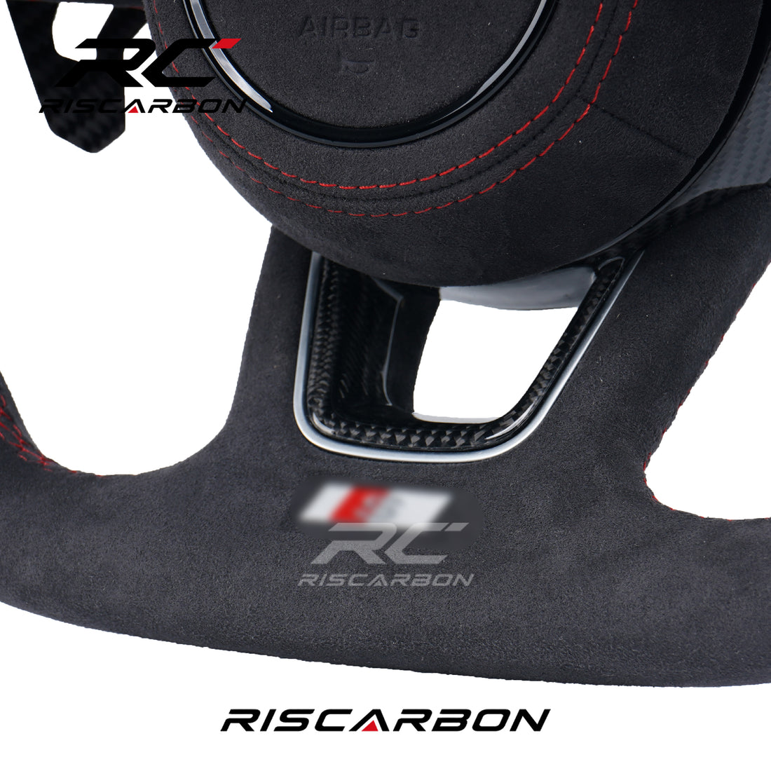 RISCARBON New Upgrade Suede Car Steering Wheel for Audi 2014 2015 2016 B9 Q5 A3 S3 TTS B8 B8.5 B8 B9 4F Q3 Q5 8V HOT SALE With LED