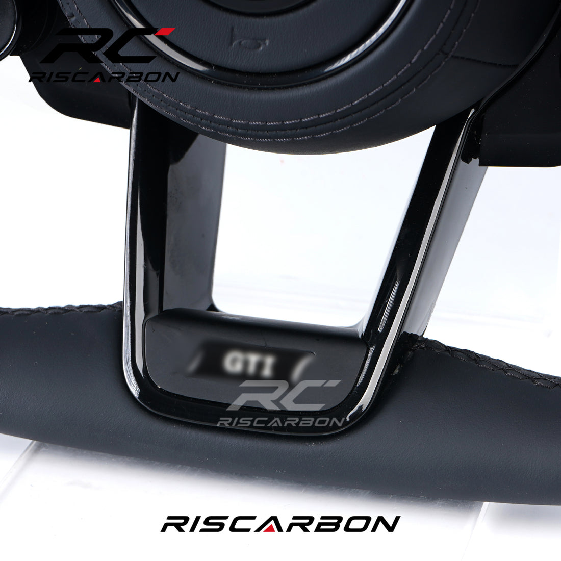 RISCARBON Flat Bottom Leather Steering Wheel for Volkswagen Accessories VW Polo Tiguan GTI Jetta Golf 5 6 7 MK6/MK7/MK8 with Chrome Stripe