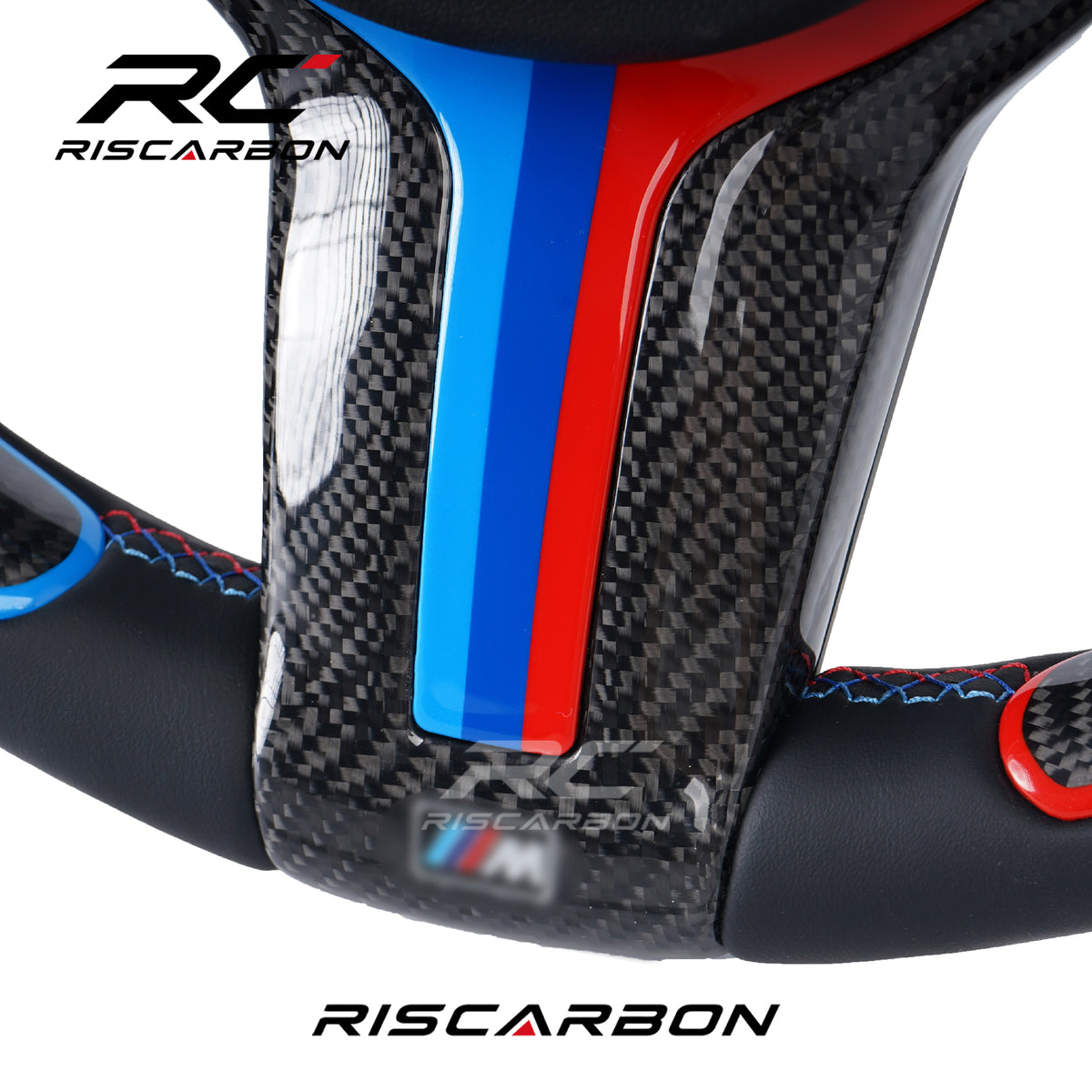 RISCARBON Leather Car Steering Wheel for BMW F15 F20 F22 F25 F31 F30 F12 F16 F21 F39 5 6 7 for Sport Style for Modification Carbon Fiber