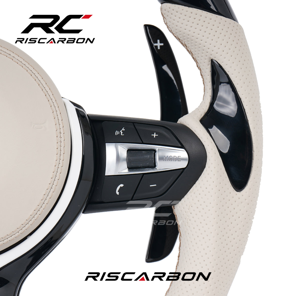 RISCARBON Customized Black Piano Leather Steering Wheel for BMW X1 X2 X3 F10 F30 F31 F32 F11 F12 F01 F15 F20 F21 F22 F26 F25 Plug and Play
