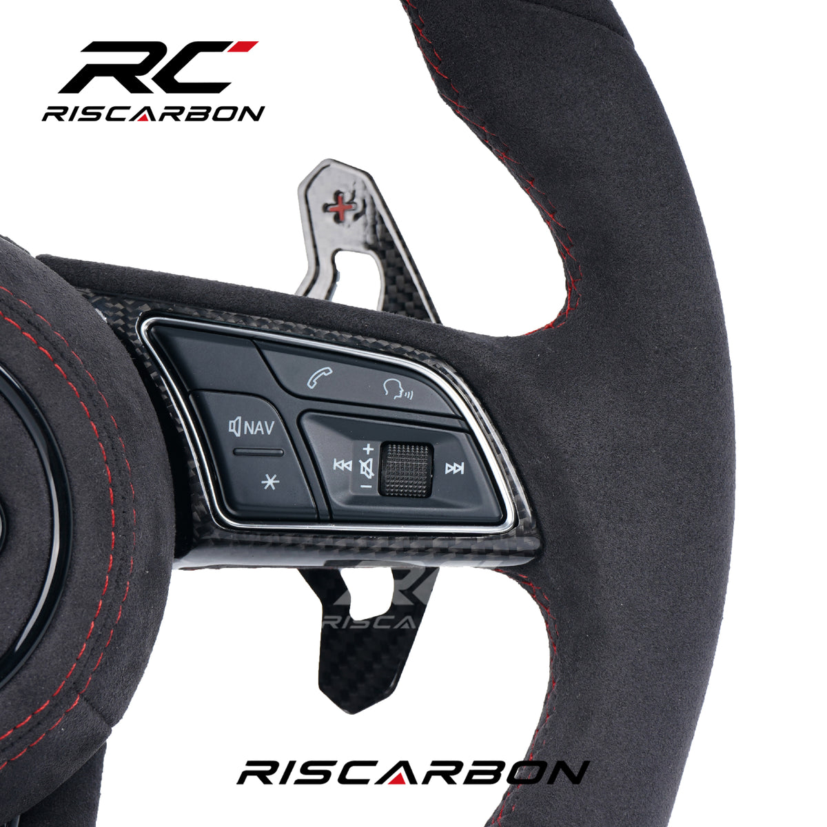 RISCARBON New Upgrade Suede Car Steering Wheel for Audi 2014 2015 2016 B9 Q5 A3 S3 TTS B8 B8.5 B8 B9 4F Q3 Q5 8V HOT SALE With LED