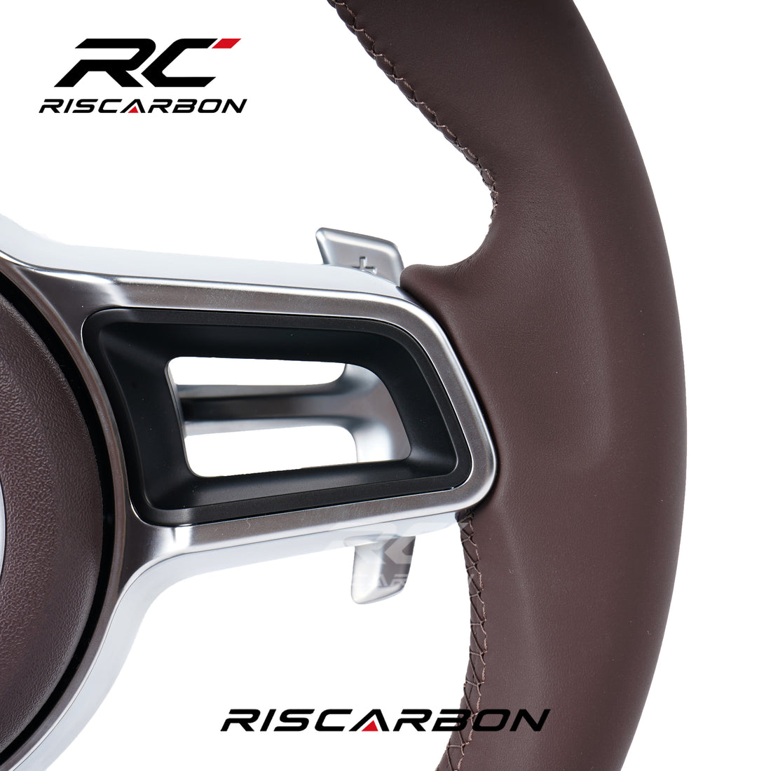 RISCARBON For Panamera Cayenne Macan Boxster Cayman 718 911 918 997 991 970 971 Marsala Red Leather Steering Wheel Compatible
