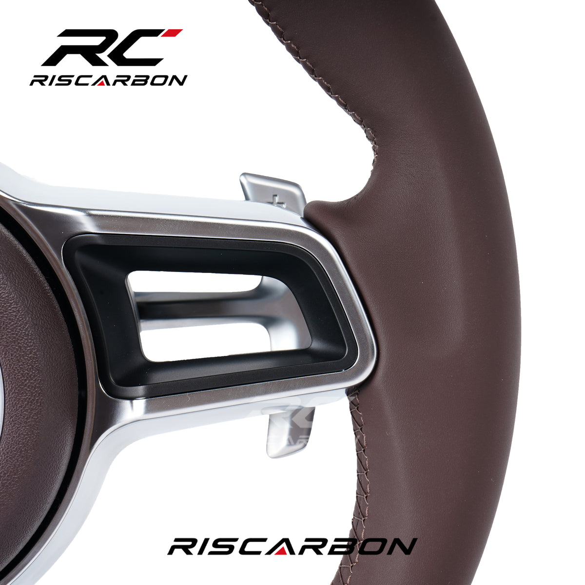 RISCARBON For Panamera Cayenne Macan Boxster Cayman 718 911 918 997 991 970 971 Marsala Red Leather Steering Wheel Compatible
