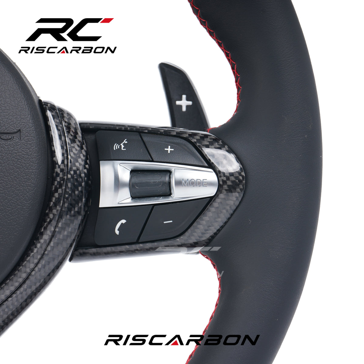 RISCARBON Real Round Carbon Fiber Leather Car Steering Wheel for BMW X1 X2 F30 F10 F21 F22 F15 F16 F45 F32 F33 F01 F02 F11 M3 M5 Plug and Play