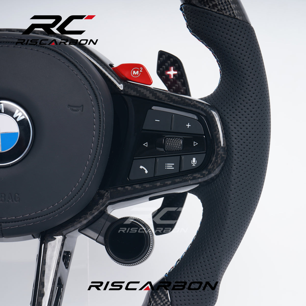 RISCARBON Carbon Fiber CS With Knob for Driving Mode Selection and One-button Start Steering Wheel for BMW G30 G20 G01 G02 G80 F90 G82 G16