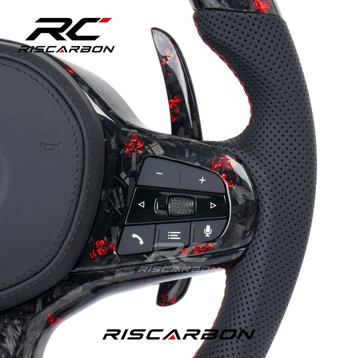 RISCARBON Flat Bottom Forge Carbon Fiber Leather CS Car Steering Wheel for BMW X3 X4 G21 G22 G23 G20 G30 G01 G02 G08 G31 G38 Plug and Play with LED