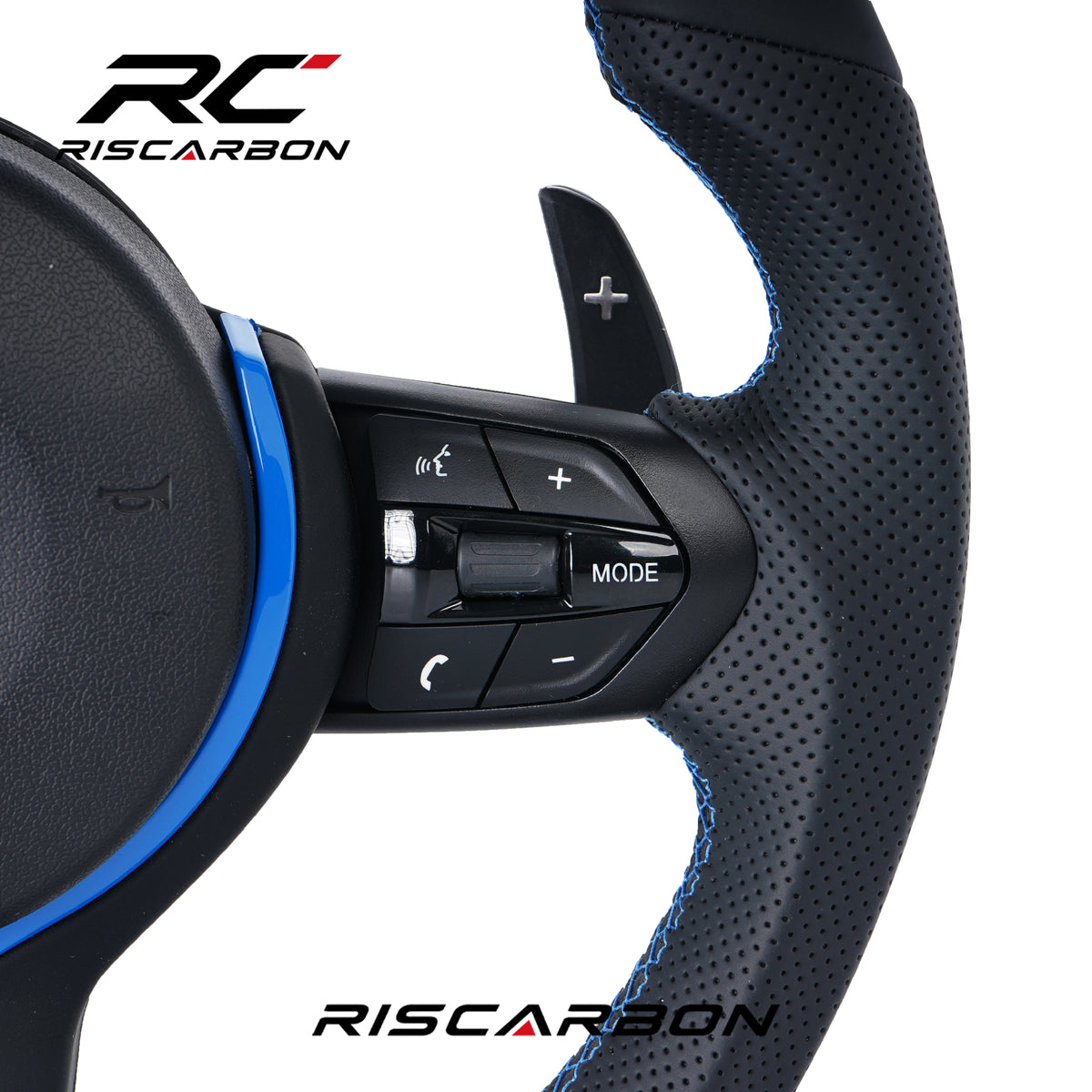 RISCARBON Blue Stripes Steering Wheel for BMW M3 M4 M6 F30 F10 F15 F36 F01 F20 F22 F25 F31 F32 F11F18 F40 F52 F80 X1X2 X3 X4 X5 X6 Leather