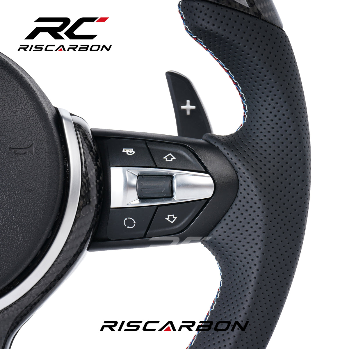 RISCARBON Plug and Play Luxury Steering Wheel for BMW E70 E71 E81 E82 E83 E84 E85 E87 E88 E89 E90 E91 E92 E93 M3 Upgrade Steering Wheel