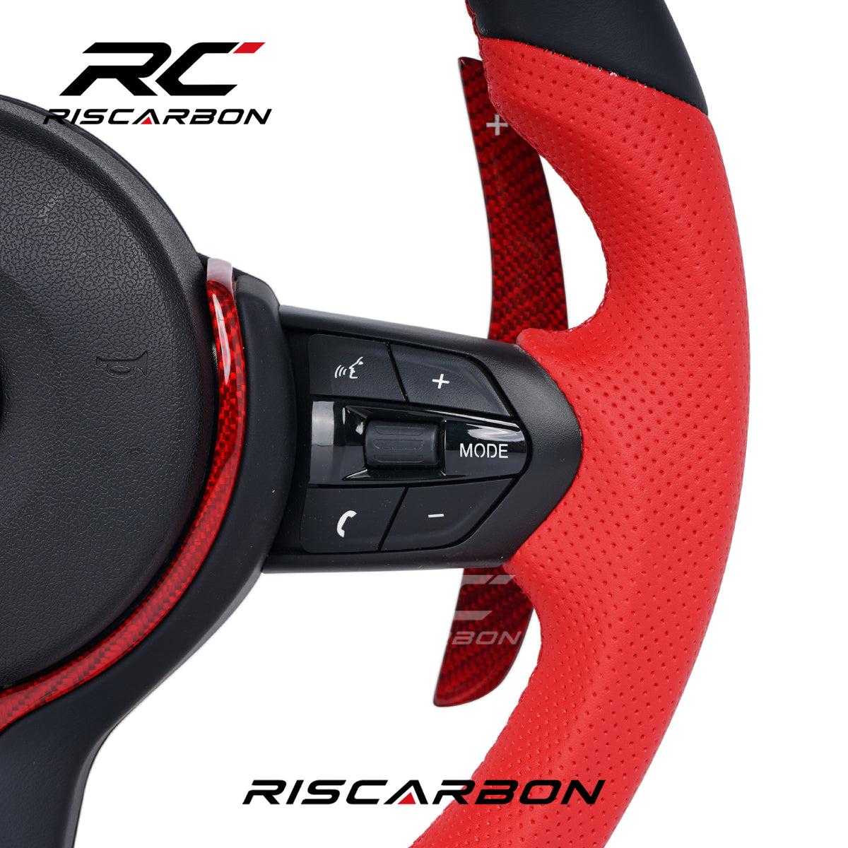 RISCARBON Car High Quality Accept OEM Steering Wheel for BMW F20 F22 F25 F30 F10 F15 F21 F40 M3 M4 M5 Red Leather Plug and Play M-Sport